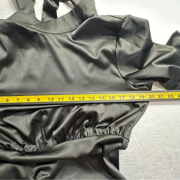 NWT Commense Satin Mock Neck Tie Back Black Short Dress Size Medium - Picture 8 of 13